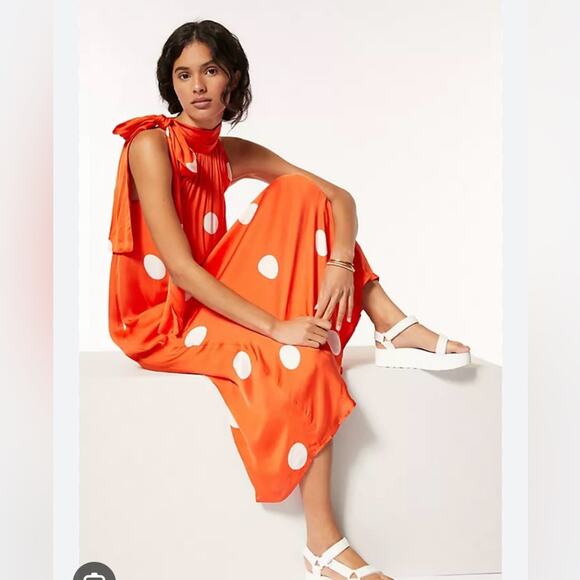 Anthropologie Samant Chauhan Blood Orange Minnie Polka Dot Maxi Dress size MP. - Picture 3 of 6